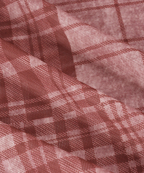 Chic Burgundy Plaid Sheer Mesh Crop Top - Long Sleeve Fall & Holiday Layering Essential