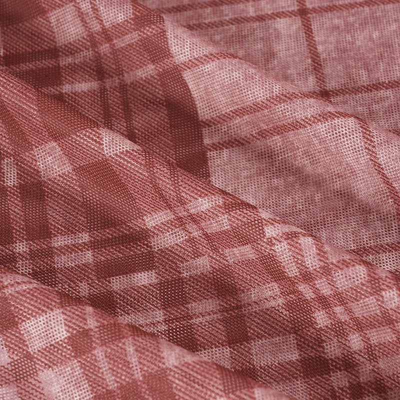 Chic Burgundy Plaid Sheer Mesh Crop Top - Long Sleeve Fall & Holiday Layering Essential