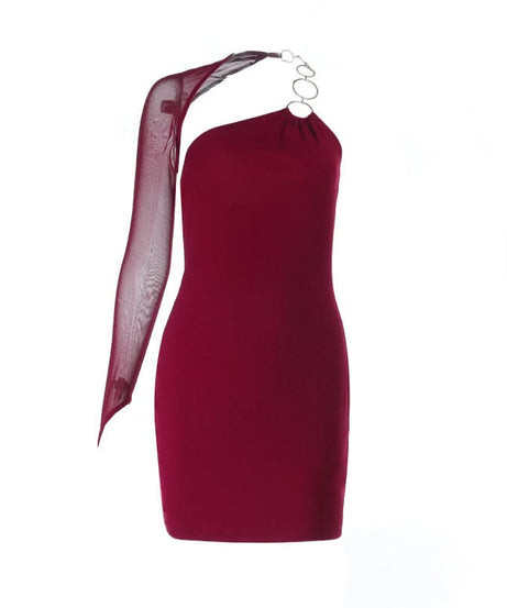 Daring Burgundy One-Shoulder O-Ring Bodycon Mini Dress - Holiday & NYE Glam