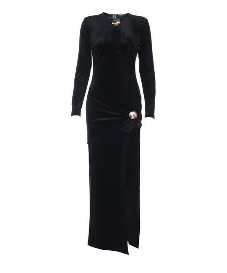 Luxurious Black Velvet Maxi Dress with Keyhole & Slit - Your Stunning Holiday & New Year's Eve Ensemble
