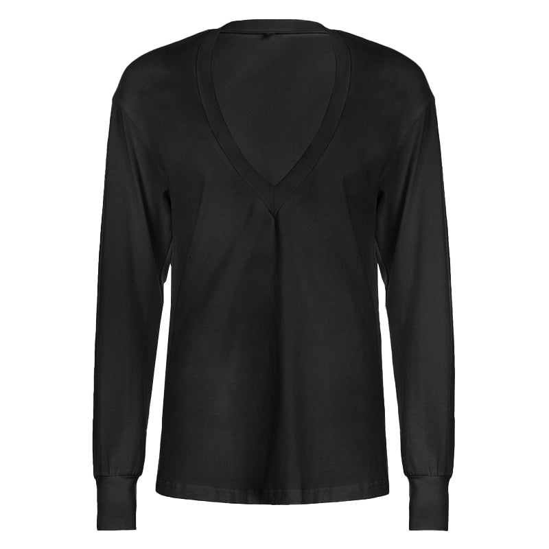 Soft & Stylish: Women's Deep V-Neck 100% Cotton Long Sleeve Top – Your Fall & Holiday Essential