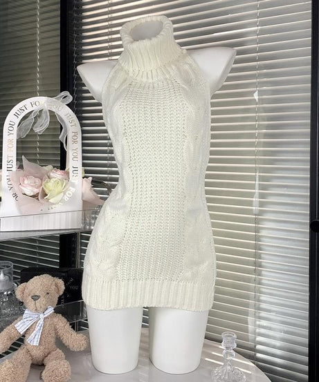 Effortless Chic Lavender Halter Knit Mini Dress - Cozy Backless Style for Fall & Holiday Parties