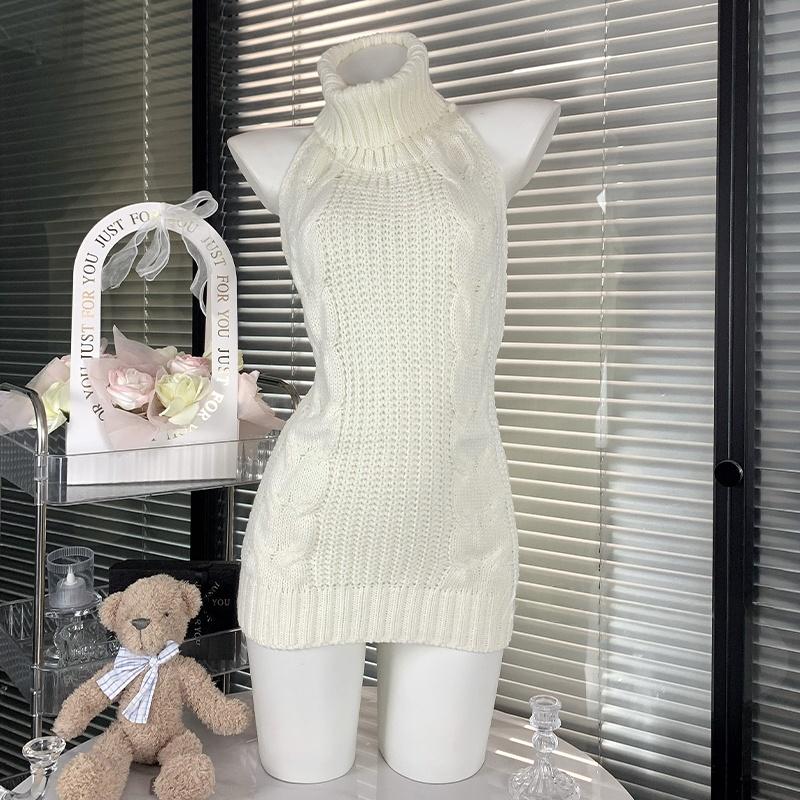 Effortless Chic Lavender Halter Knit Mini Dress - Cozy Backless Style for Fall & Holiday Parties