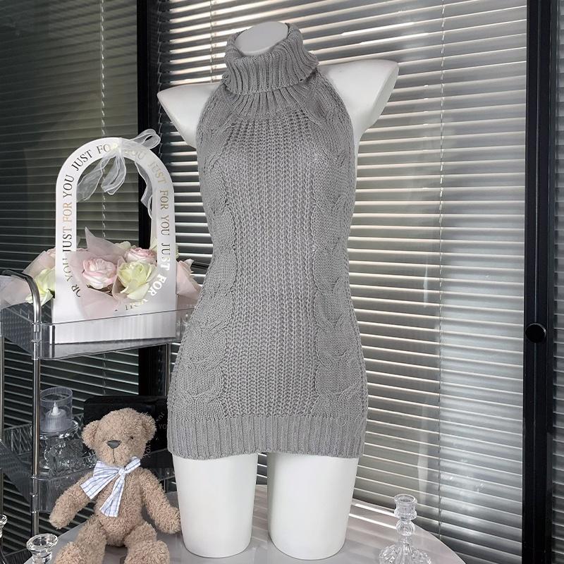 Effortless Chic Lavender Halter Knit Mini Dress - Cozy Backless Style for Fall & Holiday Parties