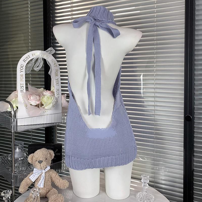 Effortless Chic Lavender Halter Knit Mini Dress - Cozy Backless Style for Fall & Holiday Parties