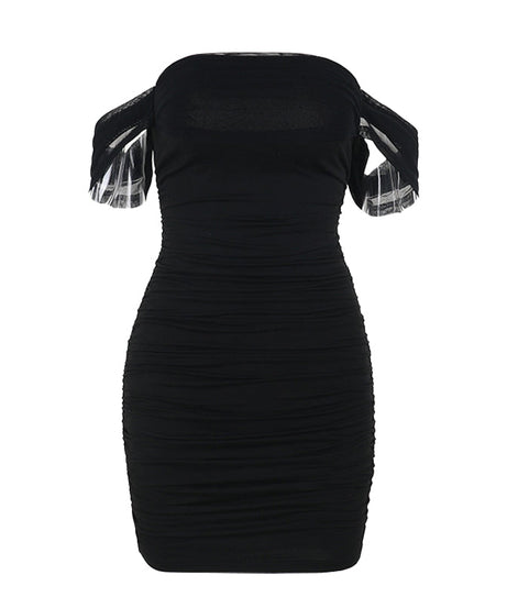 Chic Black Off-Shoulder Ruched Bodycon Mini Dress | Fall & Holiday Party Ready