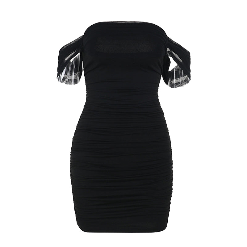 Chic Black Off-Shoulder Ruched Bodycon Mini Dress | Fall & Holiday Party Ready
