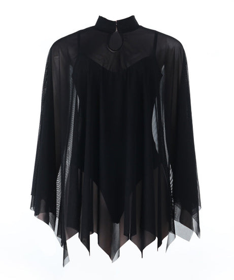 Dark Allure Gothic Mesh Cape & Cami Bodysuit Set - Halloween Ready & Beyond