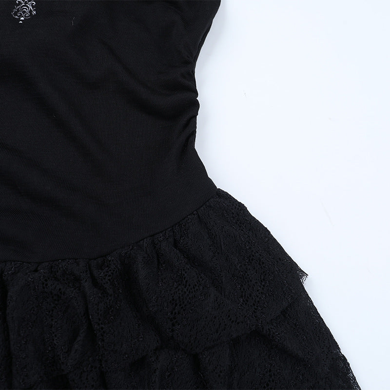 Gothic Chain Draping Long Sleeve Mini Dress - Edgy Fall & Halloween Statement Piece