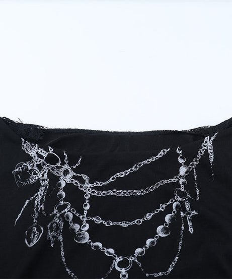 Gothic Chain Draping Long Sleeve Mini Dress - Edgy Fall & Halloween Statement Piece