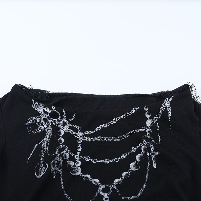 Gothic Chain Draping Long Sleeve Mini Dress - Edgy Fall & Halloween Statement Piece