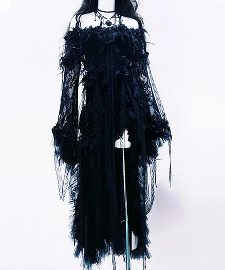 Enchanting Dark Rose Off-Shoulder Lace Maxi Dress - Your Ultimate Halloween & Fall Event Statement