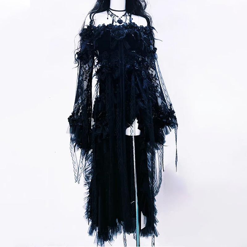 Enchanting Dark Rose Off-Shoulder Lace Maxi Dress - Your Ultimate Halloween & Fall Event Statement