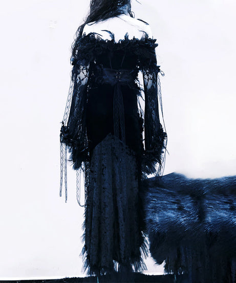 Enchanting Dark Rose Off-Shoulder Lace Maxi Dress - Your Ultimate Halloween & Fall Event Statement