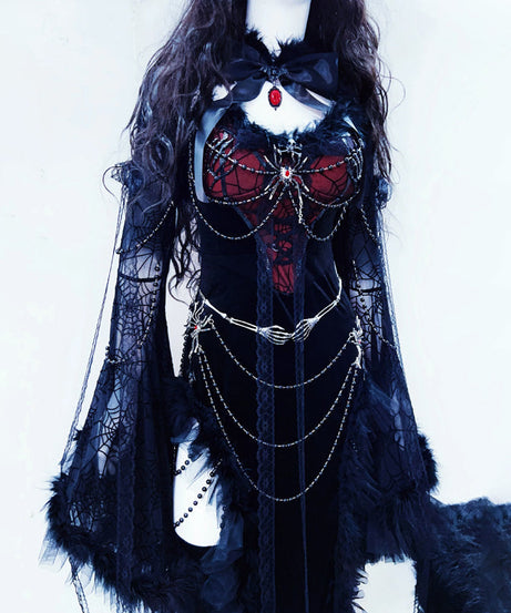 Bewitching Black & Red Gothic Vampire Maxi Dress - Your Ultimate Halloween & Dark Romance Statement