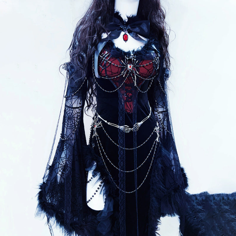 Bewitching Black & Red Gothic Vampire Maxi Dress - Your Ultimate Halloween & Dark Romance Statement