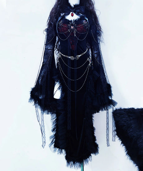 Bewitching Black & Red Gothic Vampire Maxi Dress - Your Ultimate Halloween & Dark Romance Statement