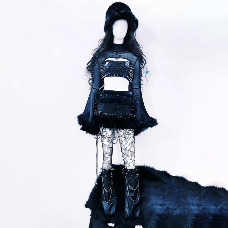 Spiked & Sheer Gothic Crop Top: Edgy Halloween & Fall Night Out Essential for American Women