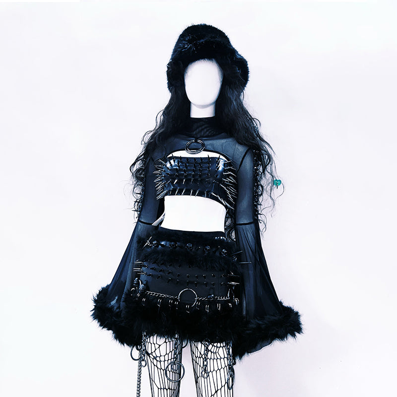 Spiked & Sheer Gothic Crop Top: Edgy Halloween & Fall Night Out Essential for American Women