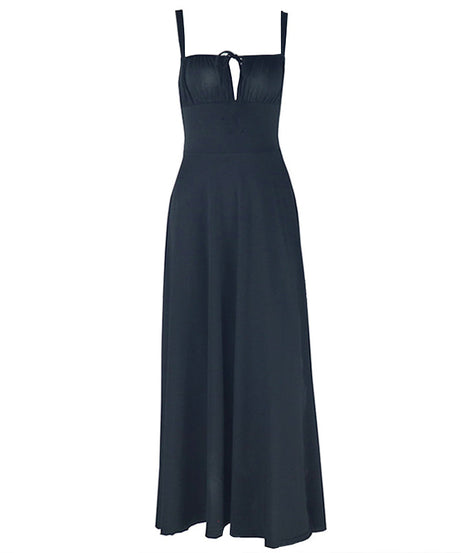 Effortless Elegance: Black Self-Tie Cami Maxi Dress | Your Go-To for Fall Evenings & Holiday Gatherings