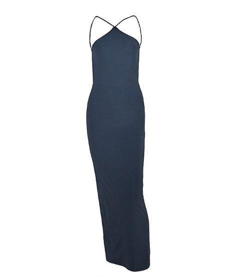 Head-Turning Navy Backless Halter Maxi Dress - Your Go-To for Fall & Holiday Party Glam
