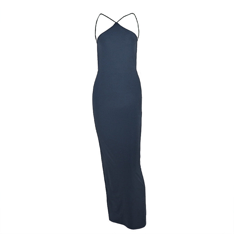 Head-Turning Navy Backless Halter Maxi Dress - Your Go-To for Fall & Holiday Party Glam