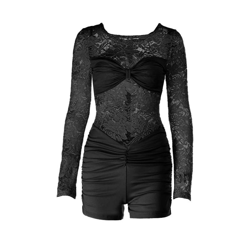 Blush Pink Lace & Ruched Romper | Long Sleeve Holiday Party & Date Night Chic