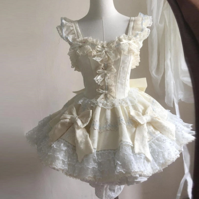 Ethereal Coquette Bow & Lace Mini Dress - Fall Festivities & Holiday Glamour