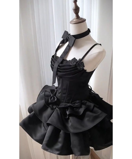 Gothic Charm Black Corset Ruffle Mini Dress - Your Perfect Halloween & Holiday Party Statement