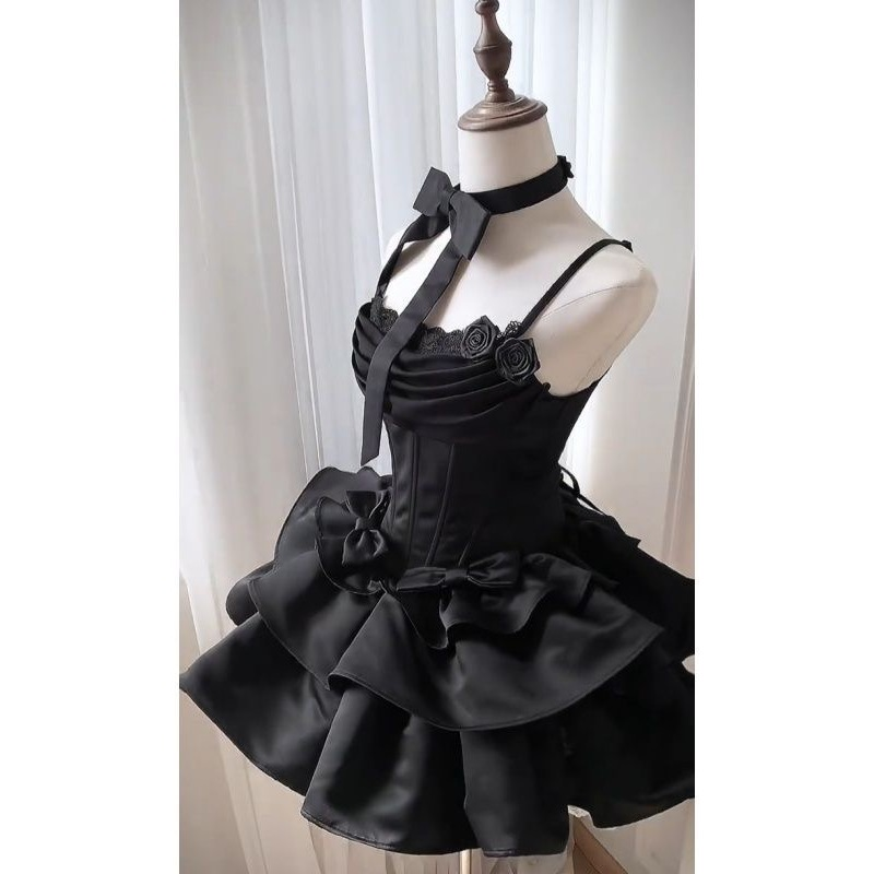 Gothic Charm Black Corset Ruffle Mini Dress - Your Perfect Halloween & Holiday Party Statement