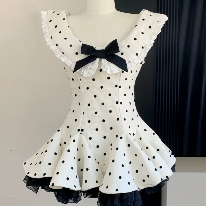 Coquette Chic Polka Dot Ruffle Mini Dress - Perfect for Fall Festivities & Holiday Sparkle