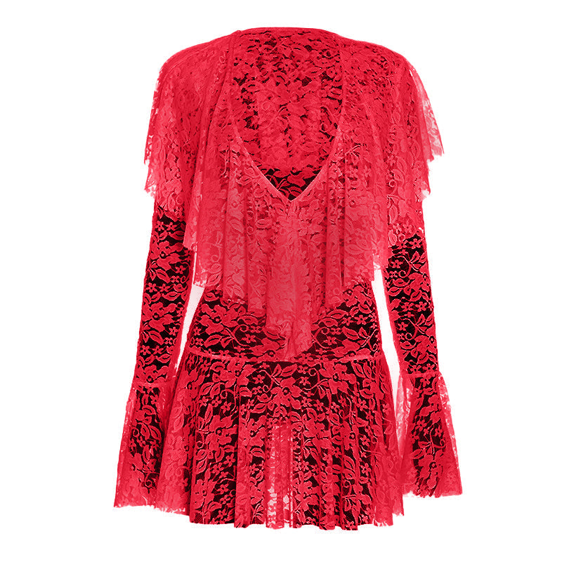 Enchanting White Lace Deep V Ruffle Mini Dress – Your Ethereal Pick for Halloween & Holiday Glam