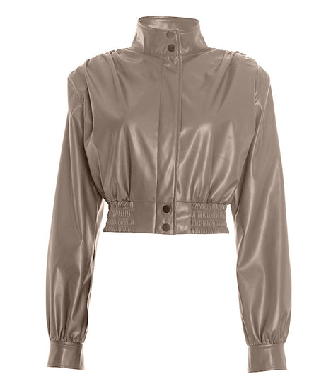 Chic Burgundy Faux Leather Cropped Bomber Jacket - Essential Fall & Holiday Style