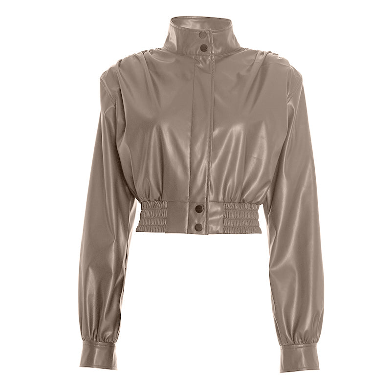 Chic Burgundy Faux Leather Cropped Bomber Jacket - Essential Fall & Holiday Style