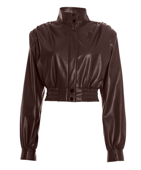 Chic Burgundy Faux Leather Cropped Bomber Jacket - Essential Fall & Holiday Style