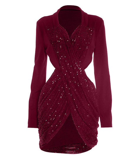 Dazzling Black Sequin Cutout Mini Dress - Long Sleeve Holiday & NYE Party Glam