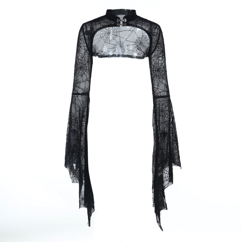 Dramatic Gothic Spiderweb Mesh Bolero Shrug Top - Halloween & Vampire Queen Style
