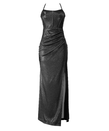 Shimmering Lavender Ruched Slit Maxi Dress - Holiday & NYE Glam