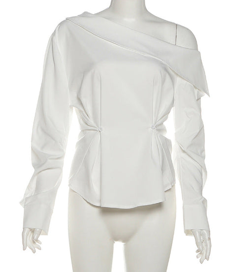 Asymmetrical Draped One-Shoulder Blouse | Effortless Fall & Holiday Glam