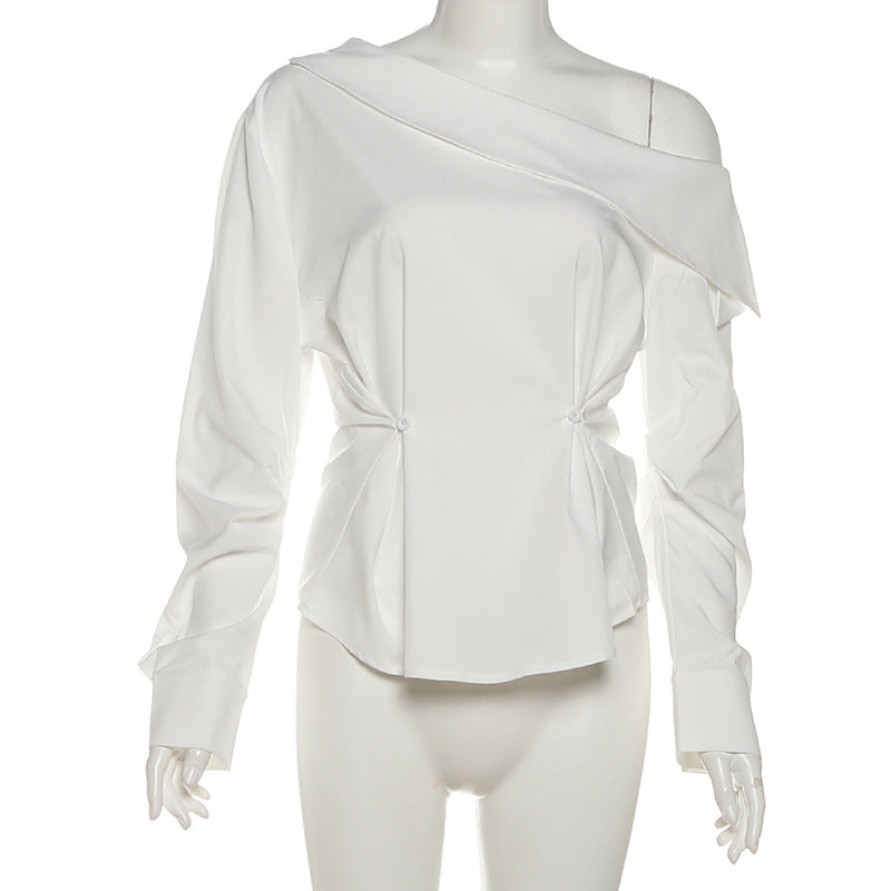 Asymmetrical Draped One-Shoulder Blouse | Effortless Fall & Holiday Glam