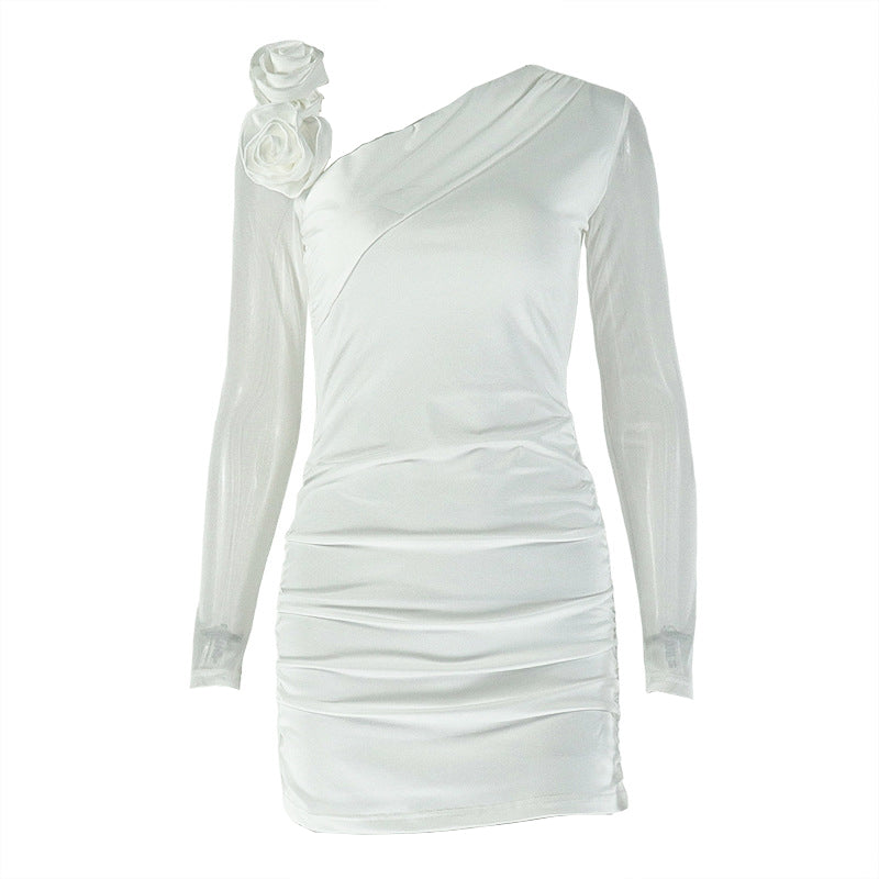 Chic White Floral One-Shoulder Ruched Mini Dress - Holiday Party & New Year's Eve Glam