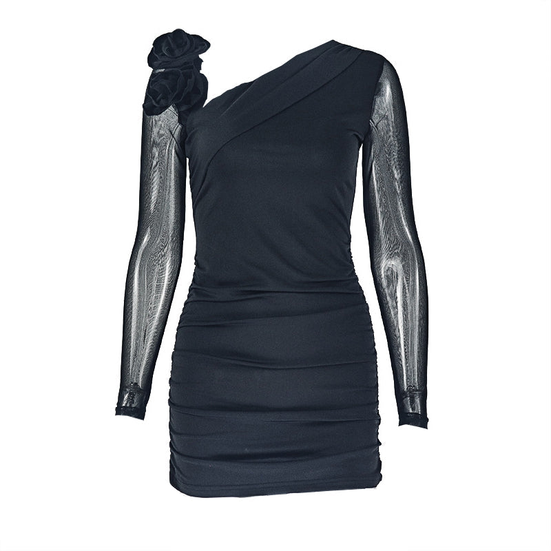 Chic White Floral One-Shoulder Ruched Mini Dress - Holiday Party & New Year's Eve Glam