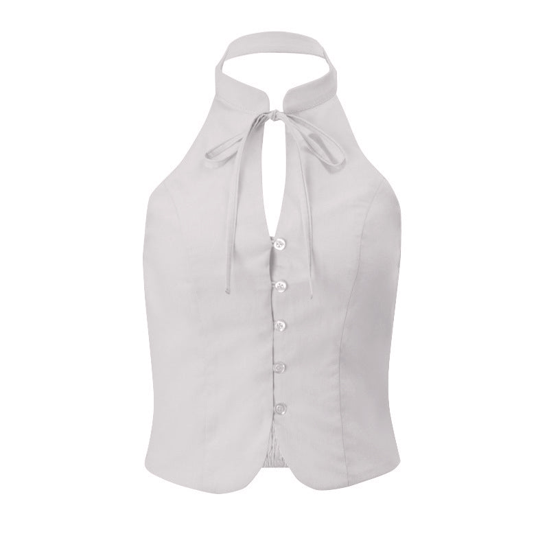 Chic Halter Button-Front Vest Top - Elevate Your Fall & Holiday Style
