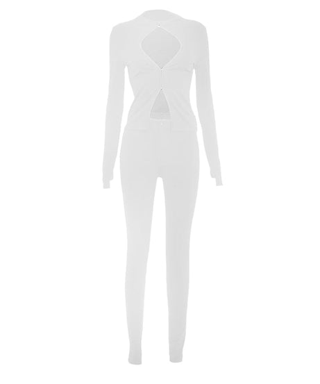 Chic Cutout Zip-Up Two-Piece Pant Set | Holiday & Fall Style