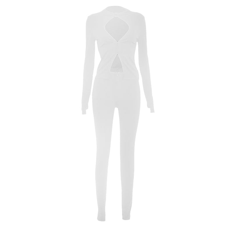 Chic Cutout Zip-Up Two-Piece Pant Set | Holiday & Fall Style