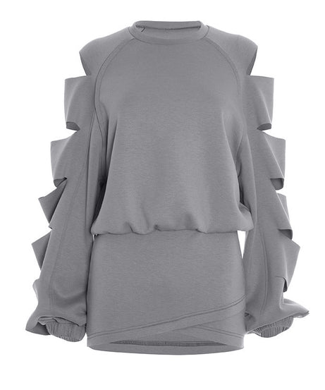 Chic Cut-Out Statement Sleeve Top & Mini Skirt Set - Effortless Fall/Winter Style