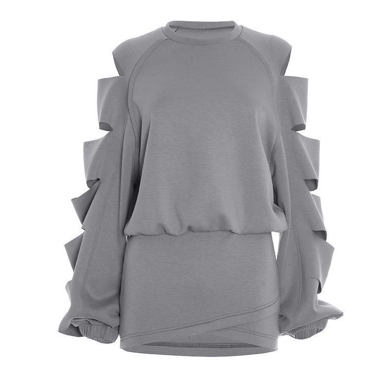 Chic Cut-Out Statement Sleeve Top & Mini Skirt Set - Effortless Fall/Winter Style