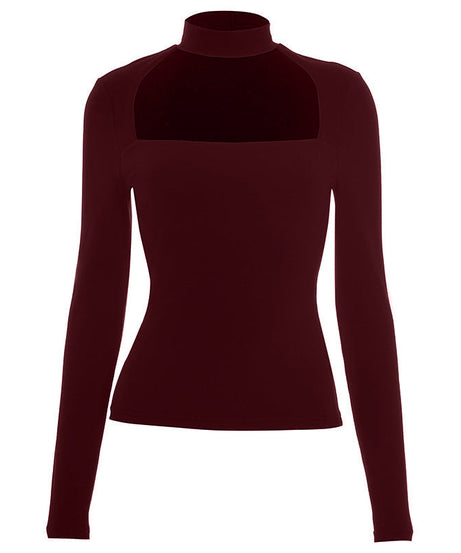 Sleek Black Mock Neck Cutout Long Sleeve Top | Fall & Holiday Chic