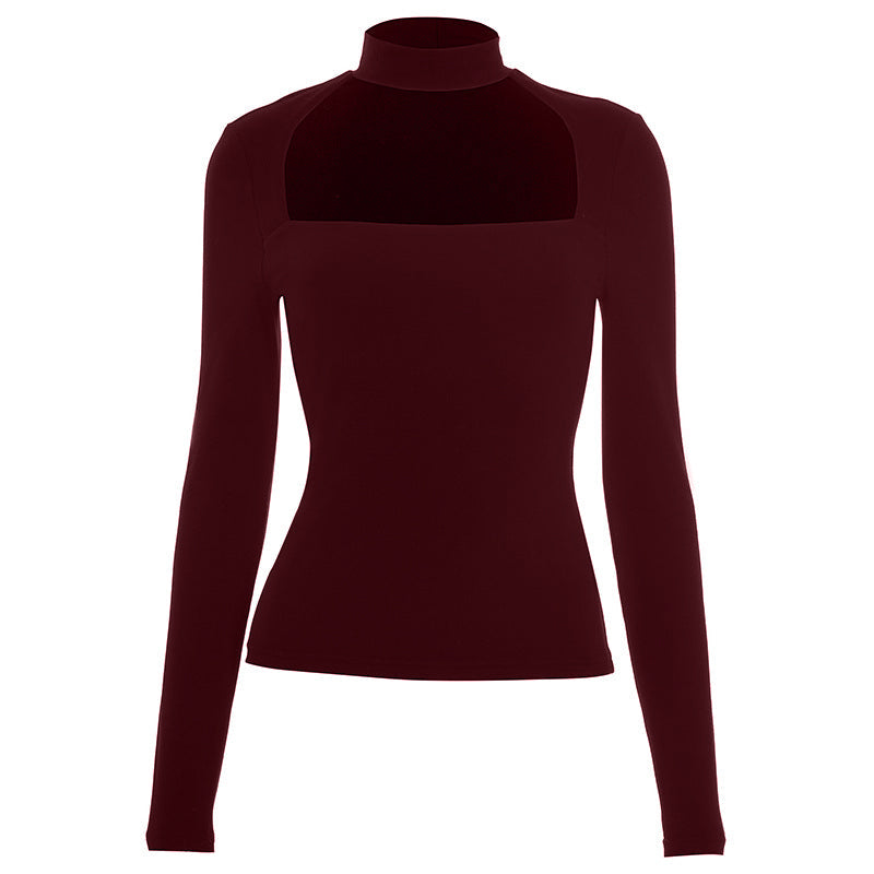 Sleek Black Mock Neck Cutout Long Sleeve Top | Fall & Holiday Chic