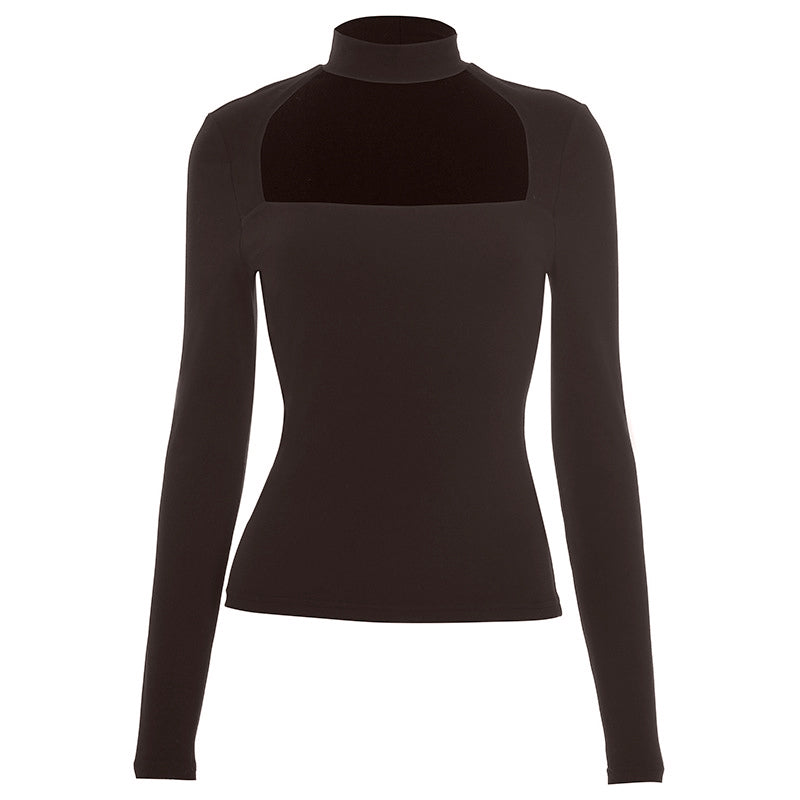 Sleek Black Mock Neck Cutout Long Sleeve Top | Fall & Holiday Chic